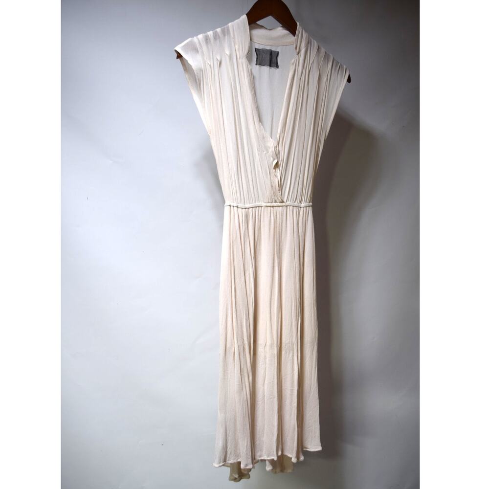 Reformation Ivory Cream Pleated Cap Sleeve Deep V Neck Maxi Dress Size 2